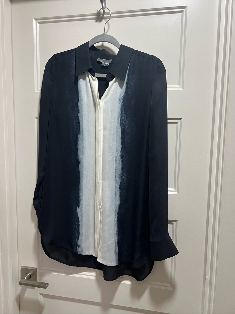 Vince Black & Cream Button-Front Silk Blouse